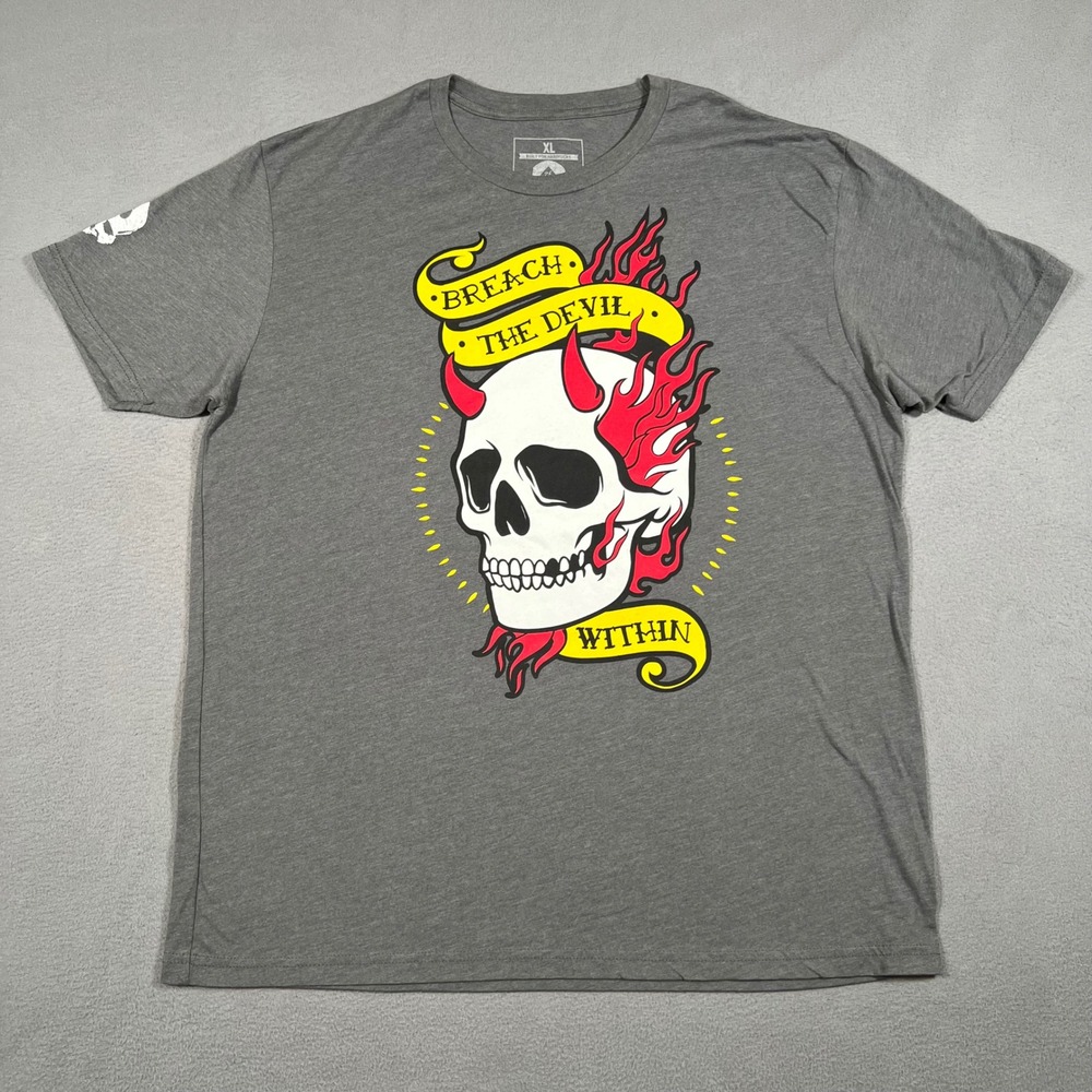 Zero Foxtrot T Shirt Men XL Gray Breach the Devil Within Skull Flame Made in USA